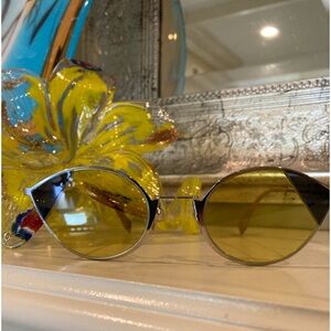 Fendi Cat Eye Silver Frame/Yellow Lens Sunglasses